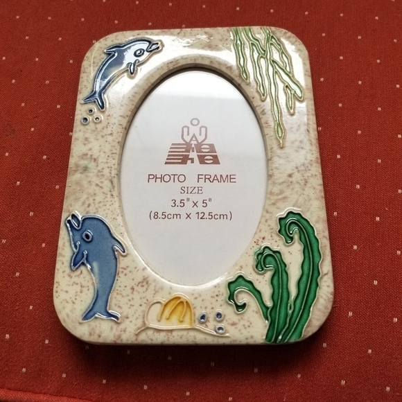 Porcelain Dolphins Photo Frame 3 x 5 Nautical - Picture 1 of 5